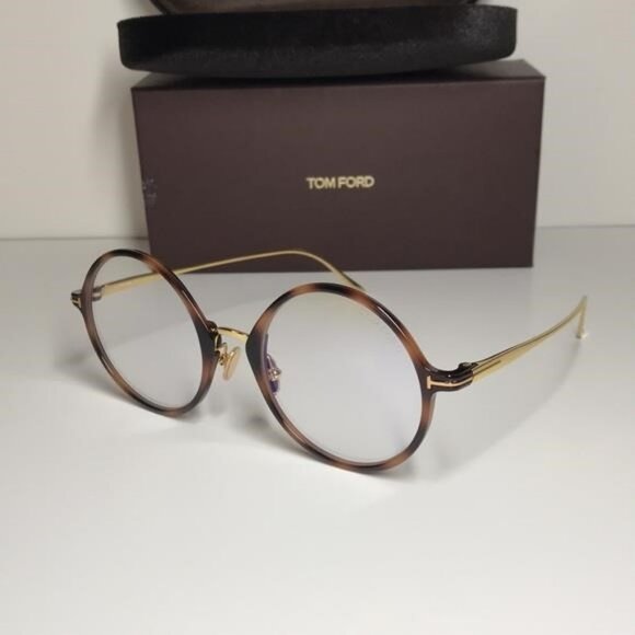 New Authentic Tom Ford TF5703-B 053 Women's Round Sunglasses - Tortoise and Gold - Picture 3 of 10